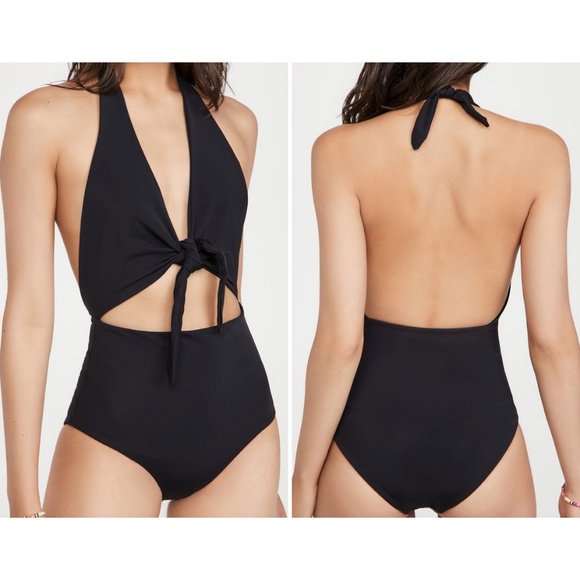 Mara Hoffman Maddy Tie-Front Cutout One-Piece Halter Swimsuit - Picture 2 of 8